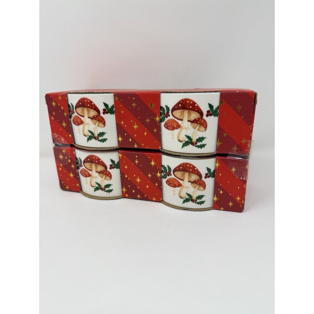 The Bakeshop Ceramic Mushroom & Holly Ramekins, Set Of 4- New in Box